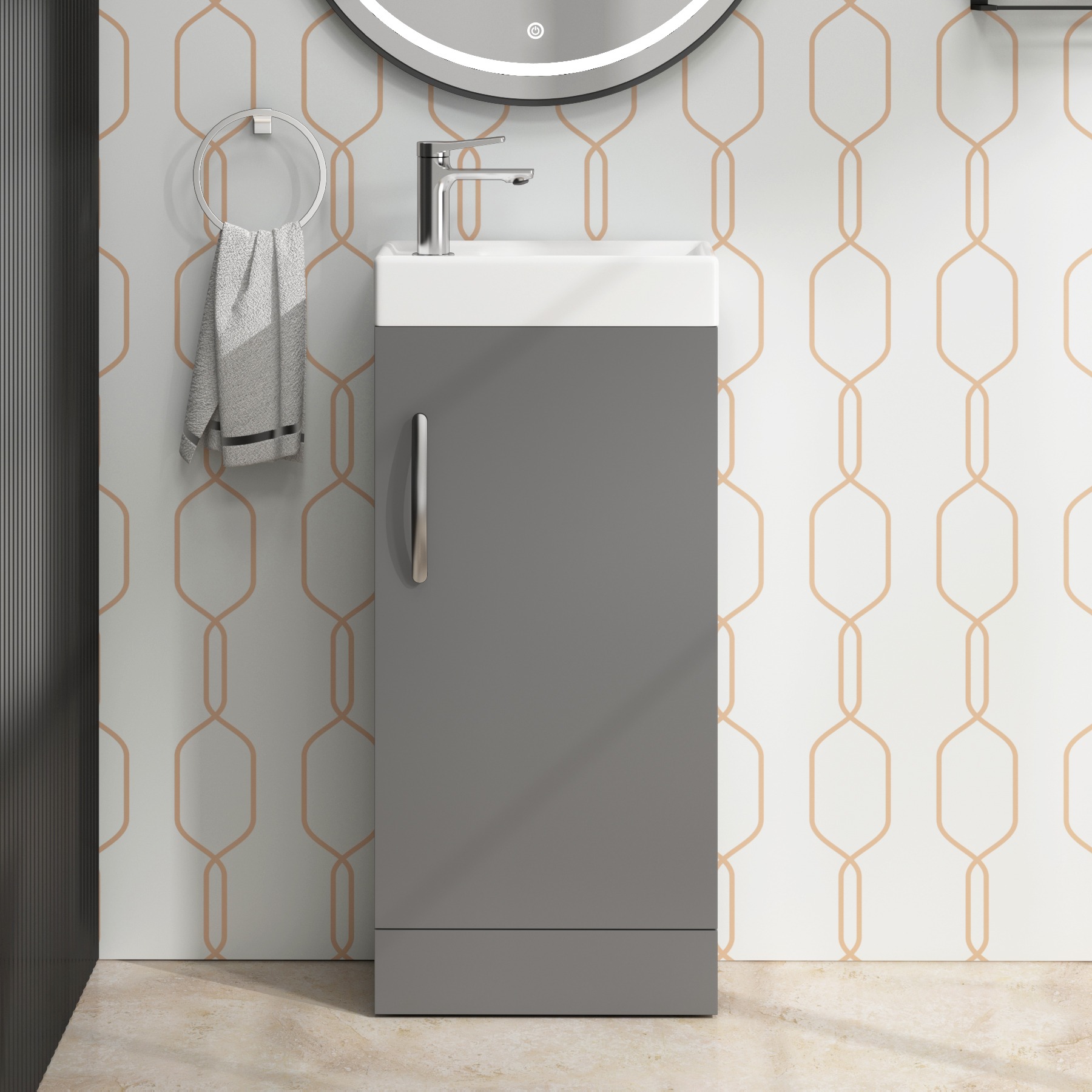 500mm Grey Gloss BTW WC Unit with Crosby Rimless Toilet Pan & Seat, Cistern