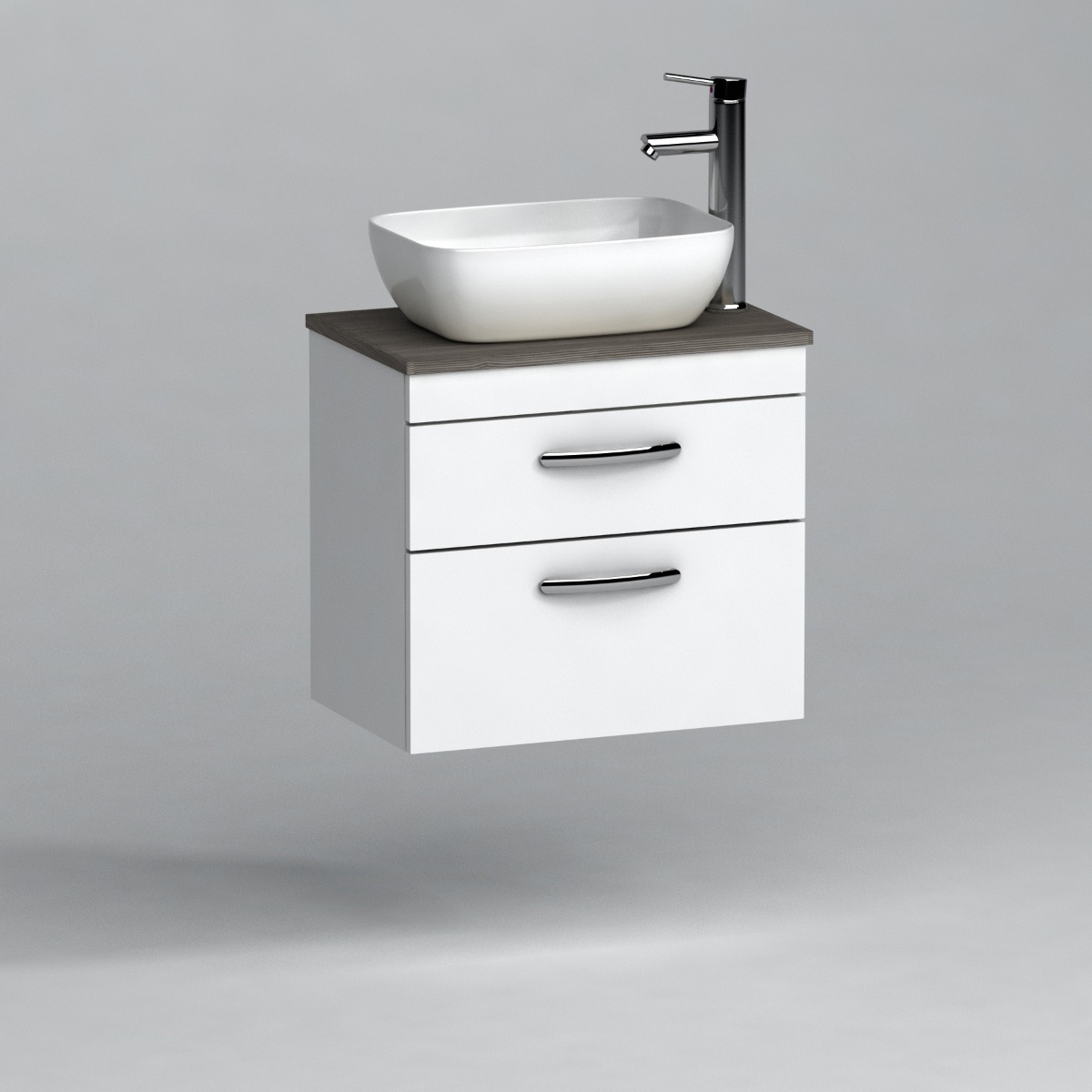 600mm Wall Hung Vanity Unit 2 Drawer Gloss White & Elva Countertop Basin 