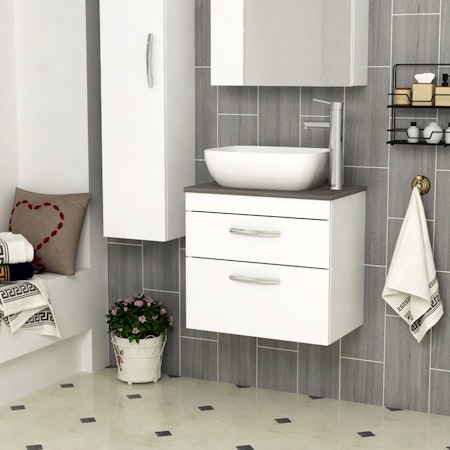 500/600/800mm Wall Hung Vanity Unit 2-Drawer Gloss White & Abacus Countertop Basin - Various Sizes