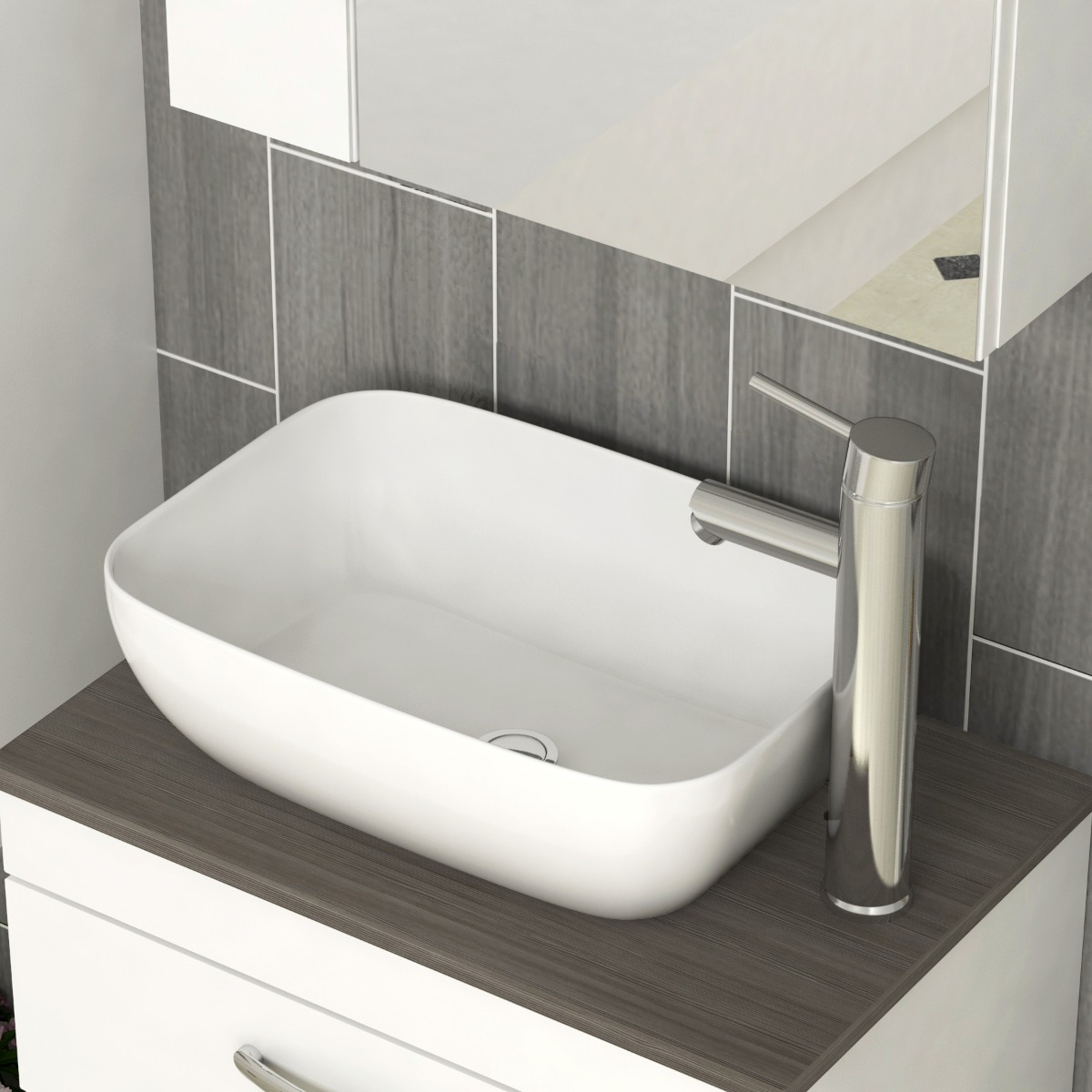 500/600/800mm Wall Hung Vanity Unit 2-Drawer Gloss White & Elva Countertop Basin - Various Sizes