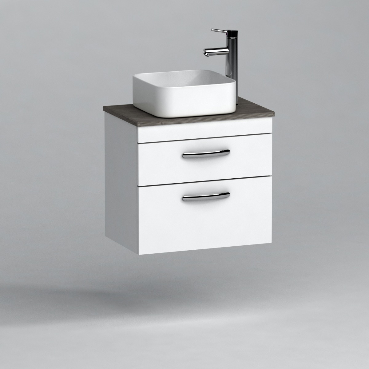 600mm Wall Hung Vanity Unit 2 Drawer Gloss White & Elena Countertop Basin 