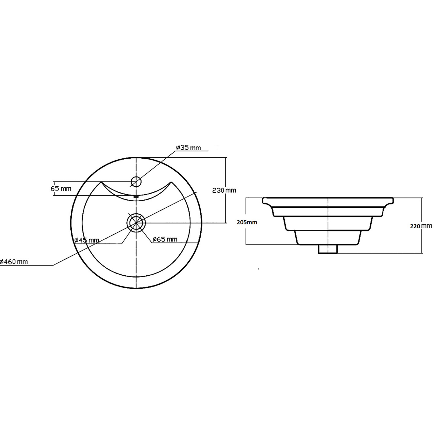 Cesar Round Counter Top Basin Vessels 460mm 1 Tap Hole