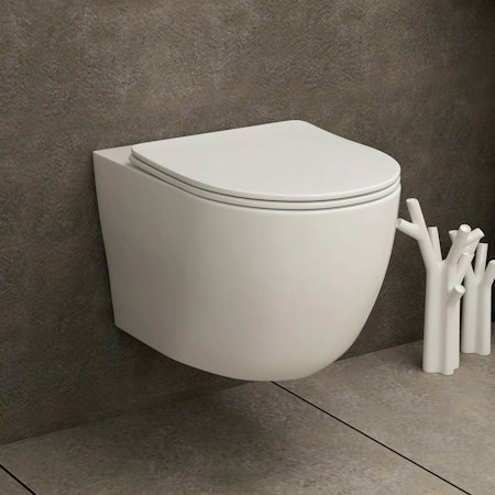Abacus Short Projection Wall Hung Rimless Toilet with Slim Soft Close Seat