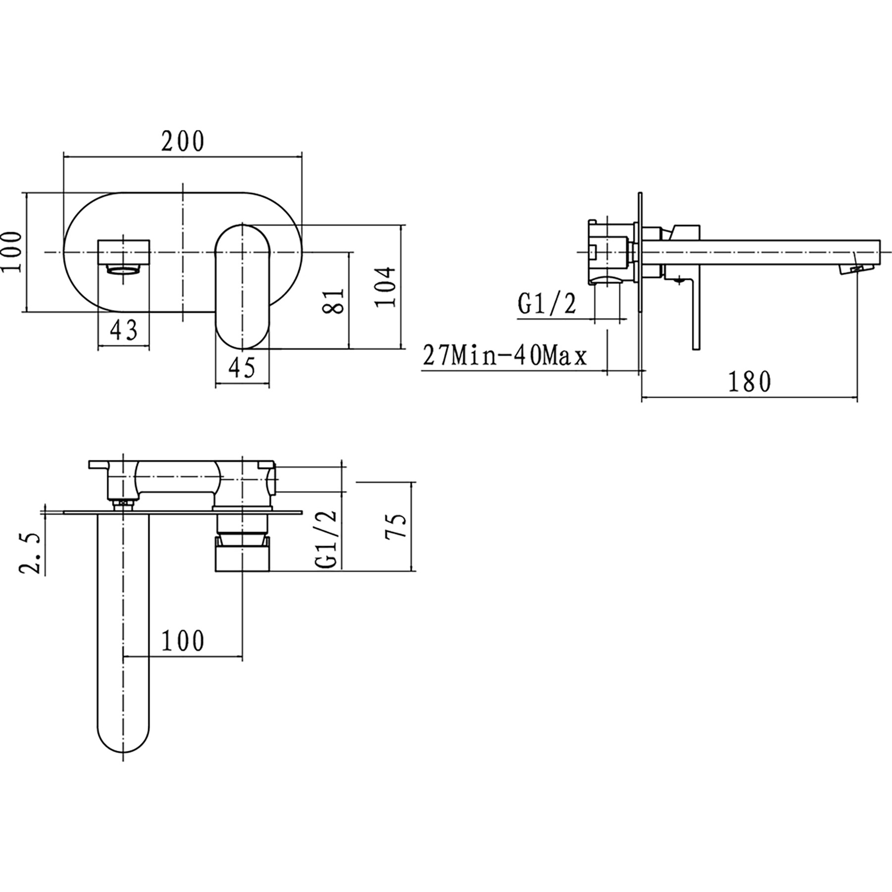 Cassellie Filo Wall Mounted Basin Mixer Tap Elegant Design - Chrome