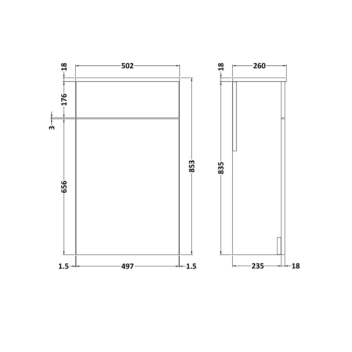 500mm Gloss White BTW WC Unit with Elva Rimless Toilet Pan & Seat,Cistern