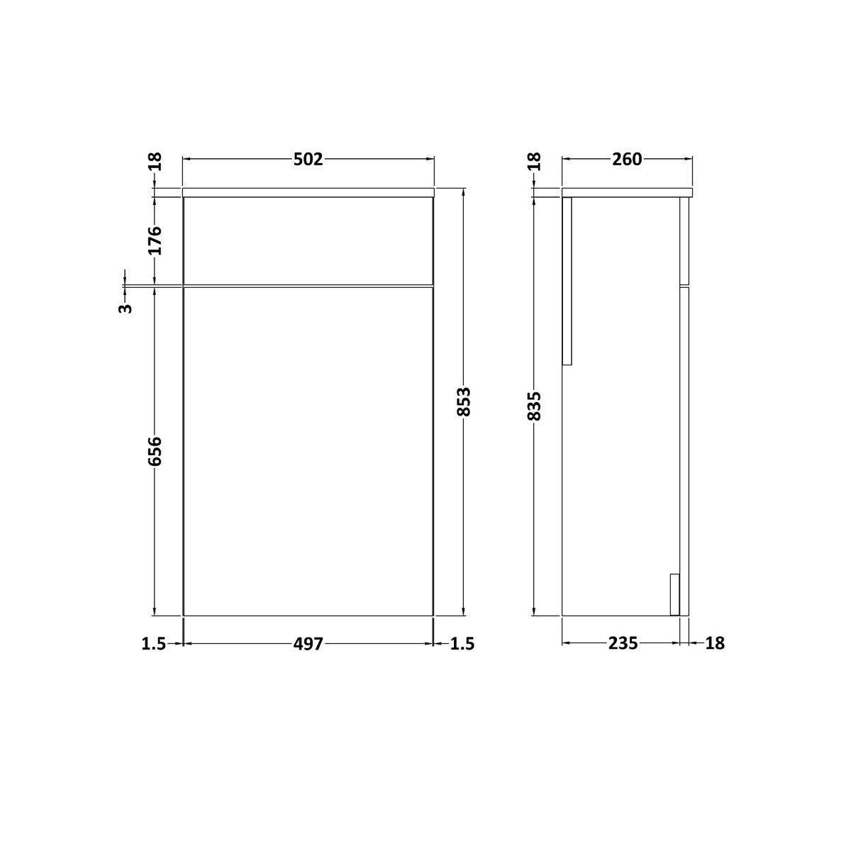 500mm Grey Gloss BTW WC Unit with Breeze Rimless Toilet Pan & Seat, Cistern