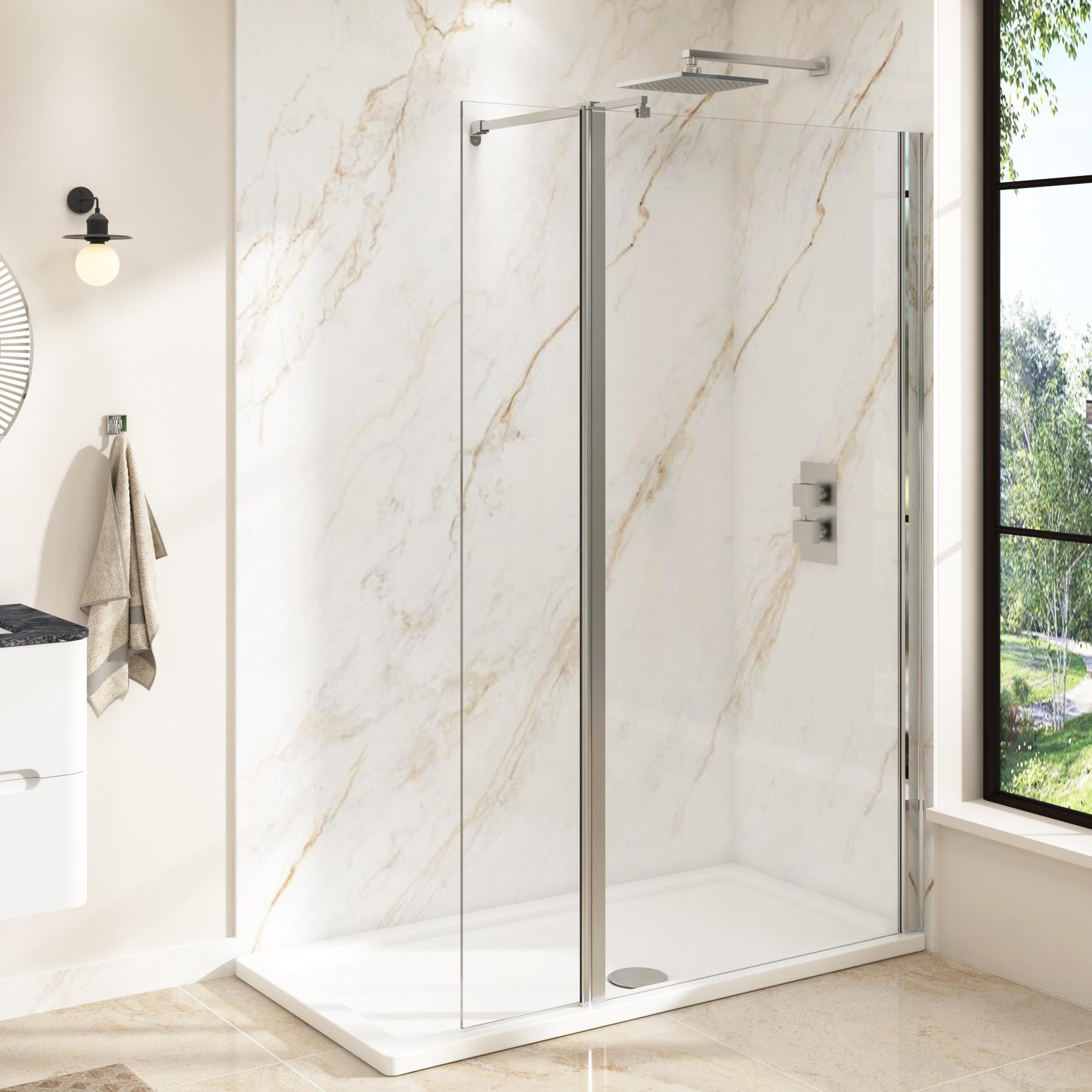 Marbella 300mm Wet Room Flipper Panel for Shower Screen - 8mm Easy Clean Glass