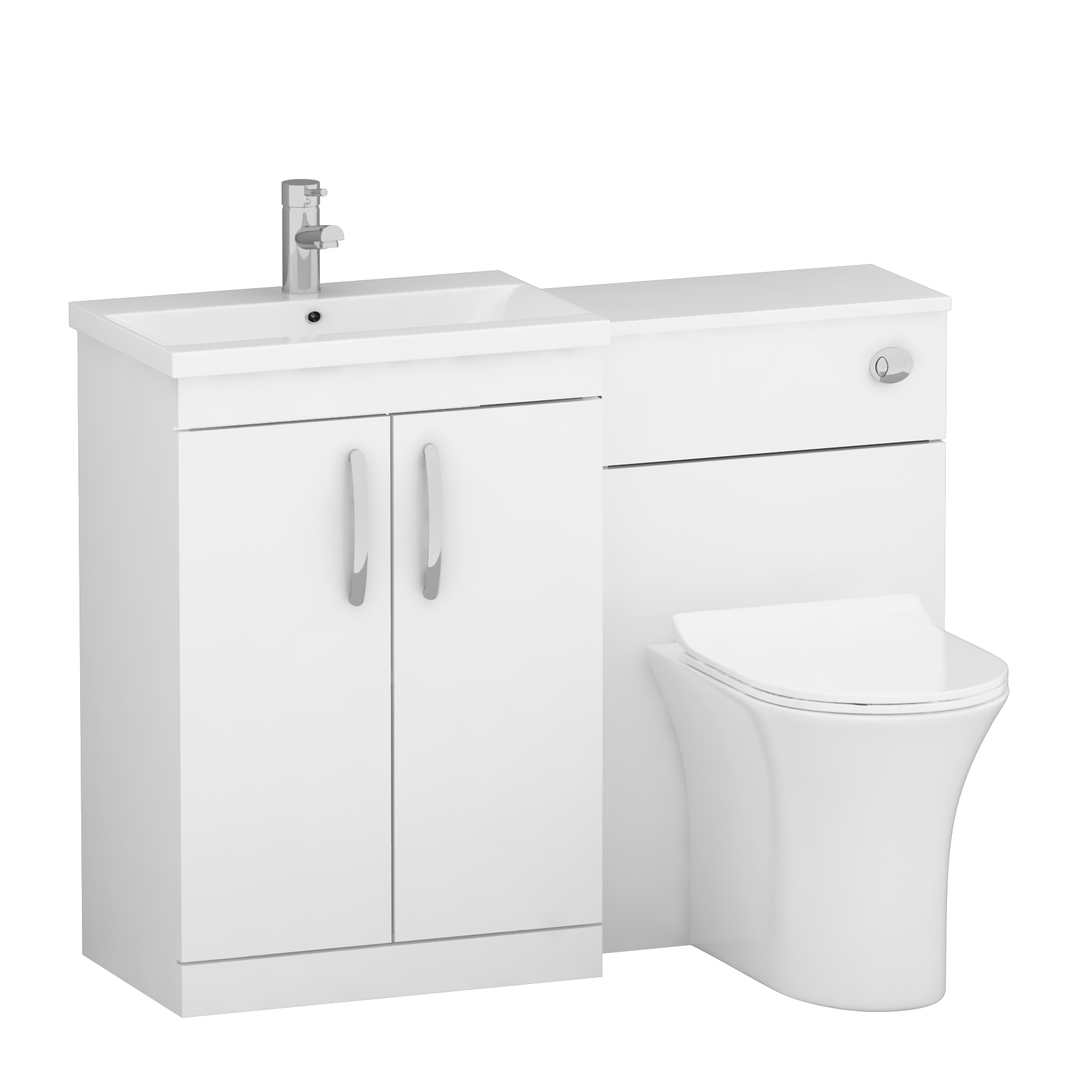 1100mm Gloss White 2 Doors Furniture Pack with Mid Edge Basin & Slim Breeze Back to Wall Toilet