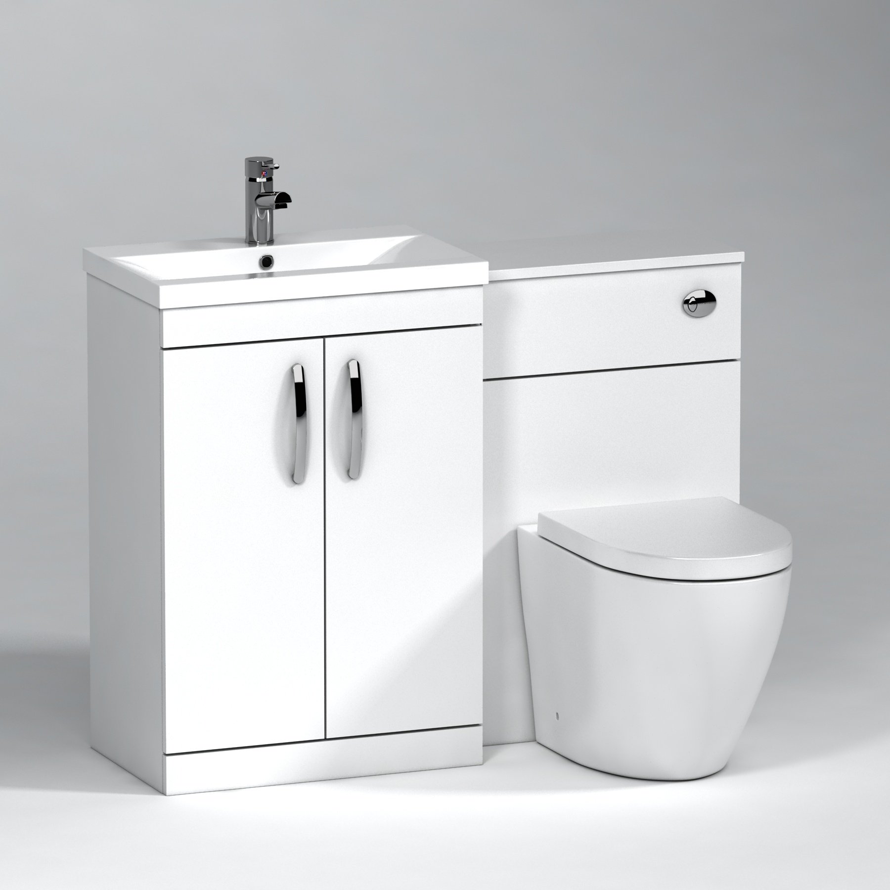 Turin 2-Door Gloss White Mid-Edge Floor Standing Bathroom Furniture Pack -  Elva Toilet