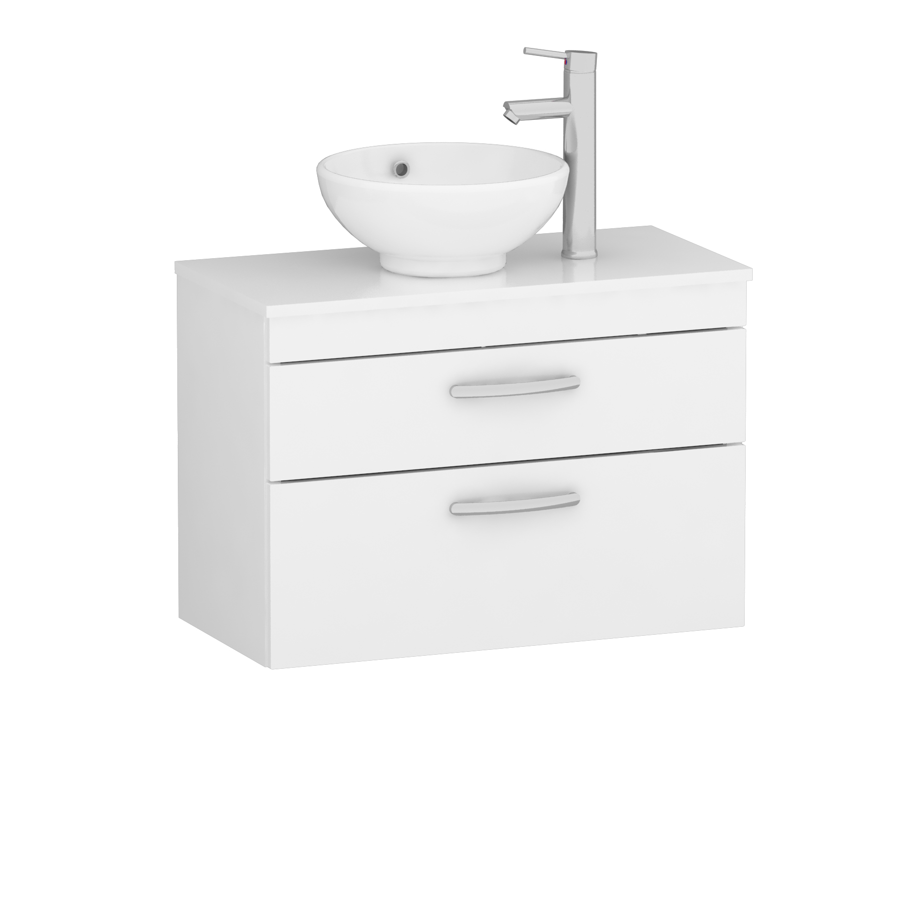 800mm Wall Hung Vanity Unit 2 Drawer Gloss White & Breeze Countertop Basin 
