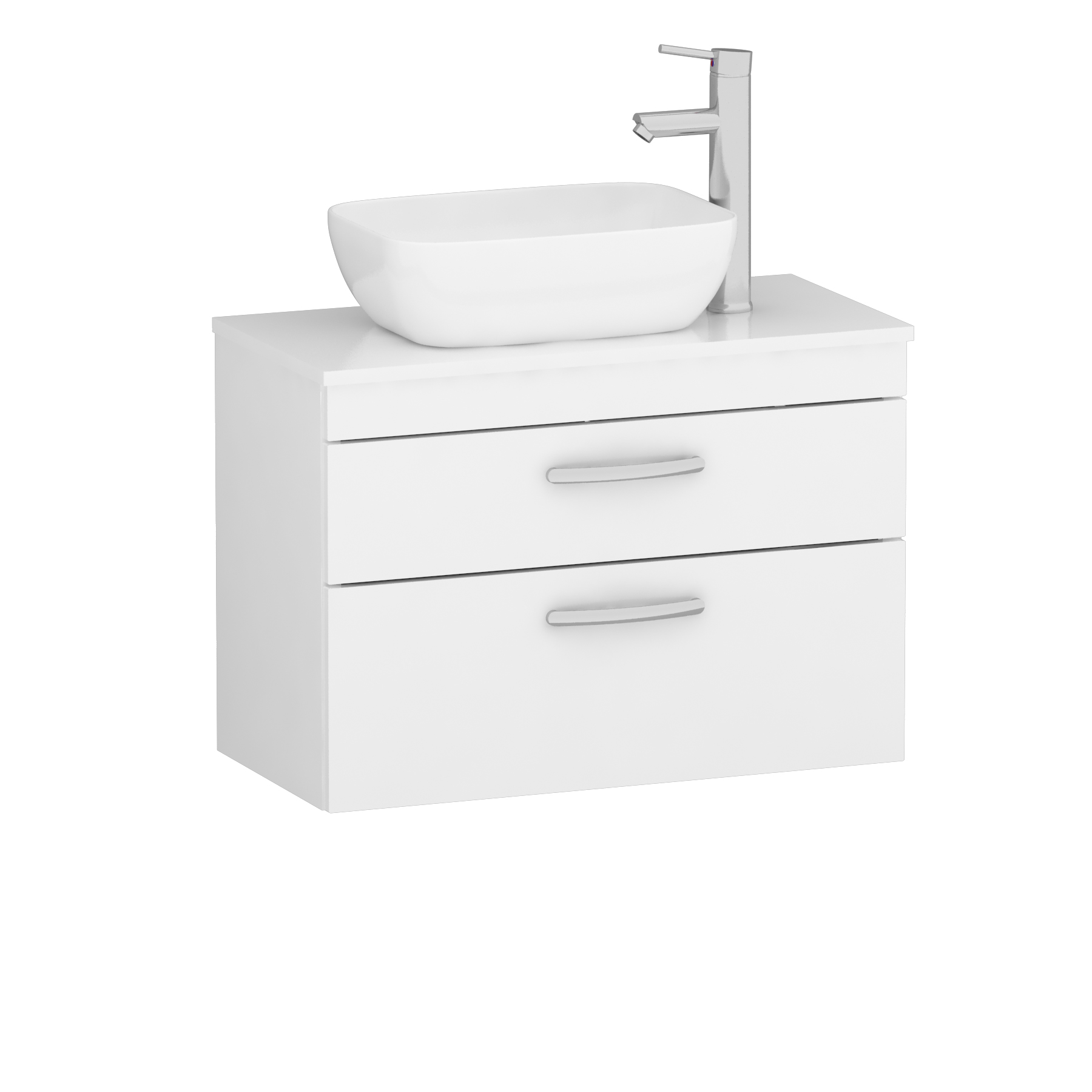 800mm Wall Hung Vanity Unit 2 Drawer Gloss White & Elva Countertop Basin 