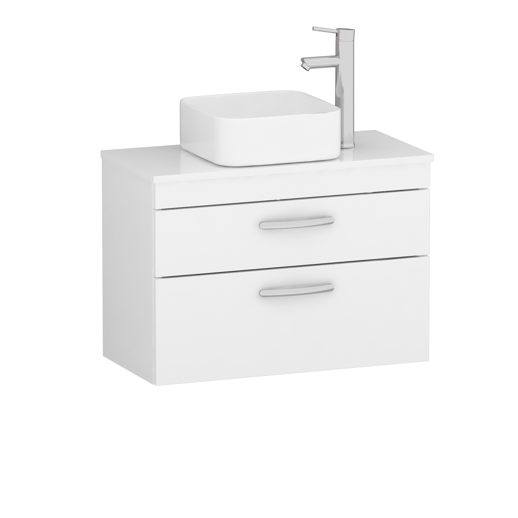 800mm Wall Hung Vanity Unit 2 Drawer Gloss White & Elena Countertop Basin 
