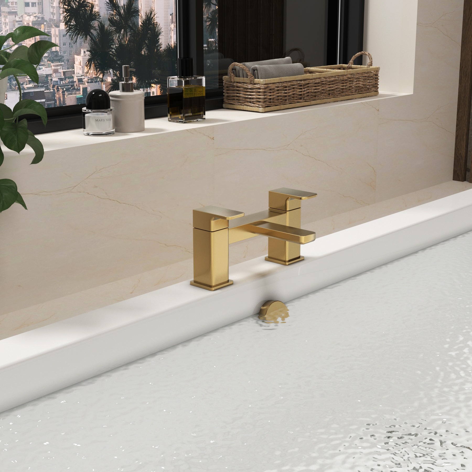 Windon Deck Mounted Bath Filler Tap - Brushed Brass