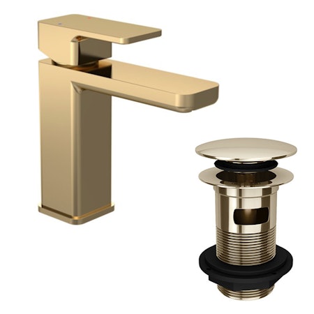 Royal Bathrooms Windon Brushed Brass Basin Sink Mono Mixer Tap With Push Button Waste