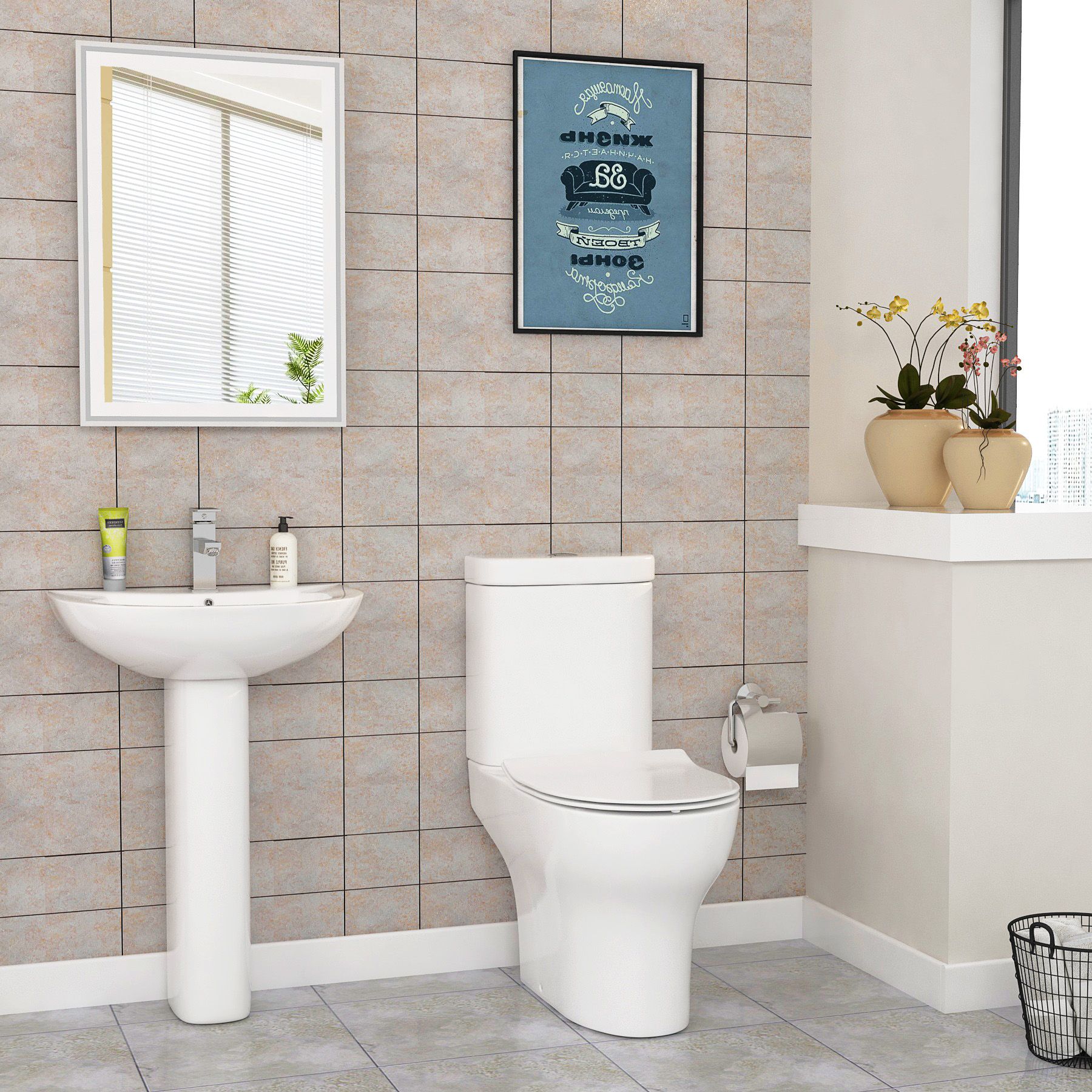 Eros Short Projection Comfort Height Back To Wall Toilet & Seat