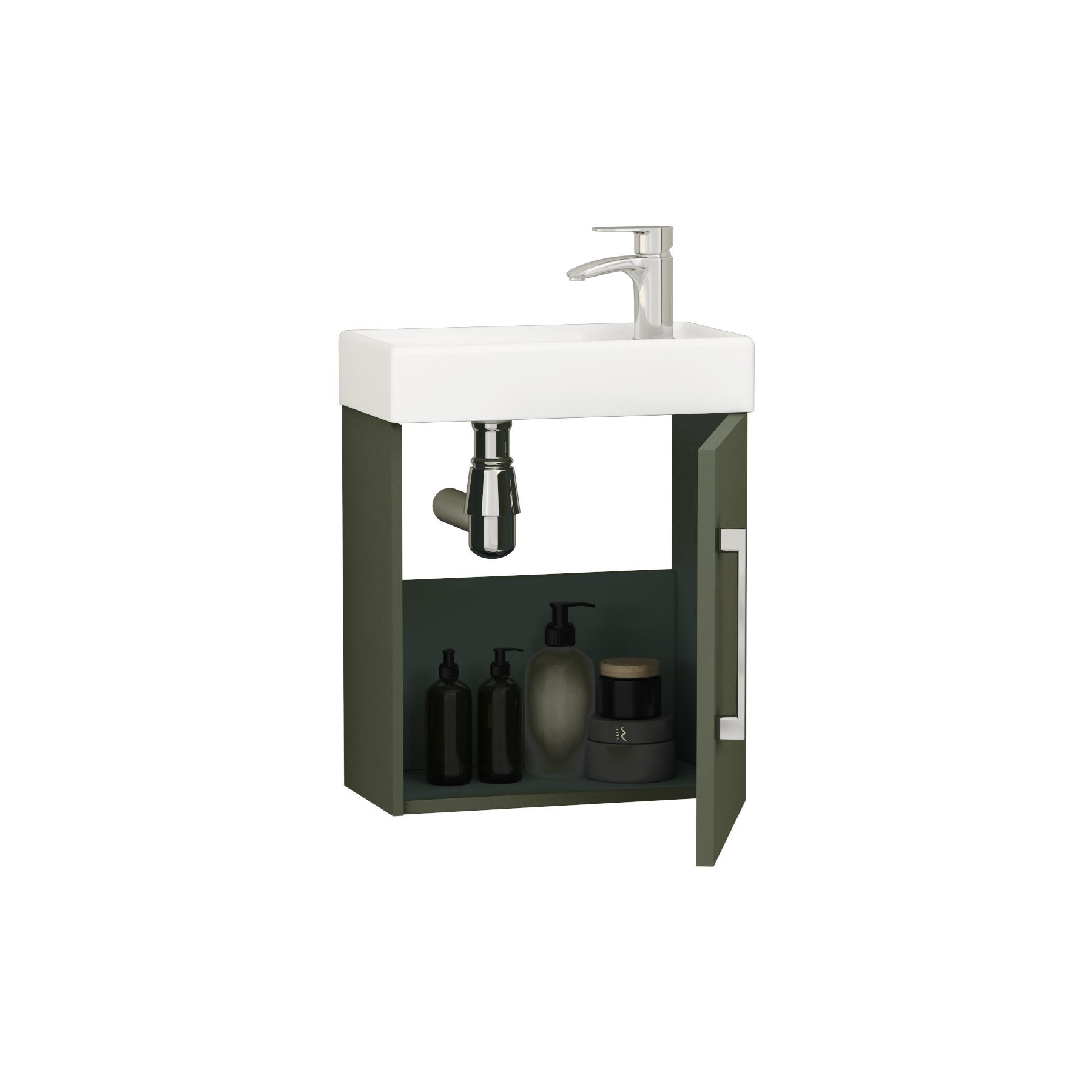Modena 400mm Satin Green Cloakroom Compact Wall Hung Vanity Sink Unit
