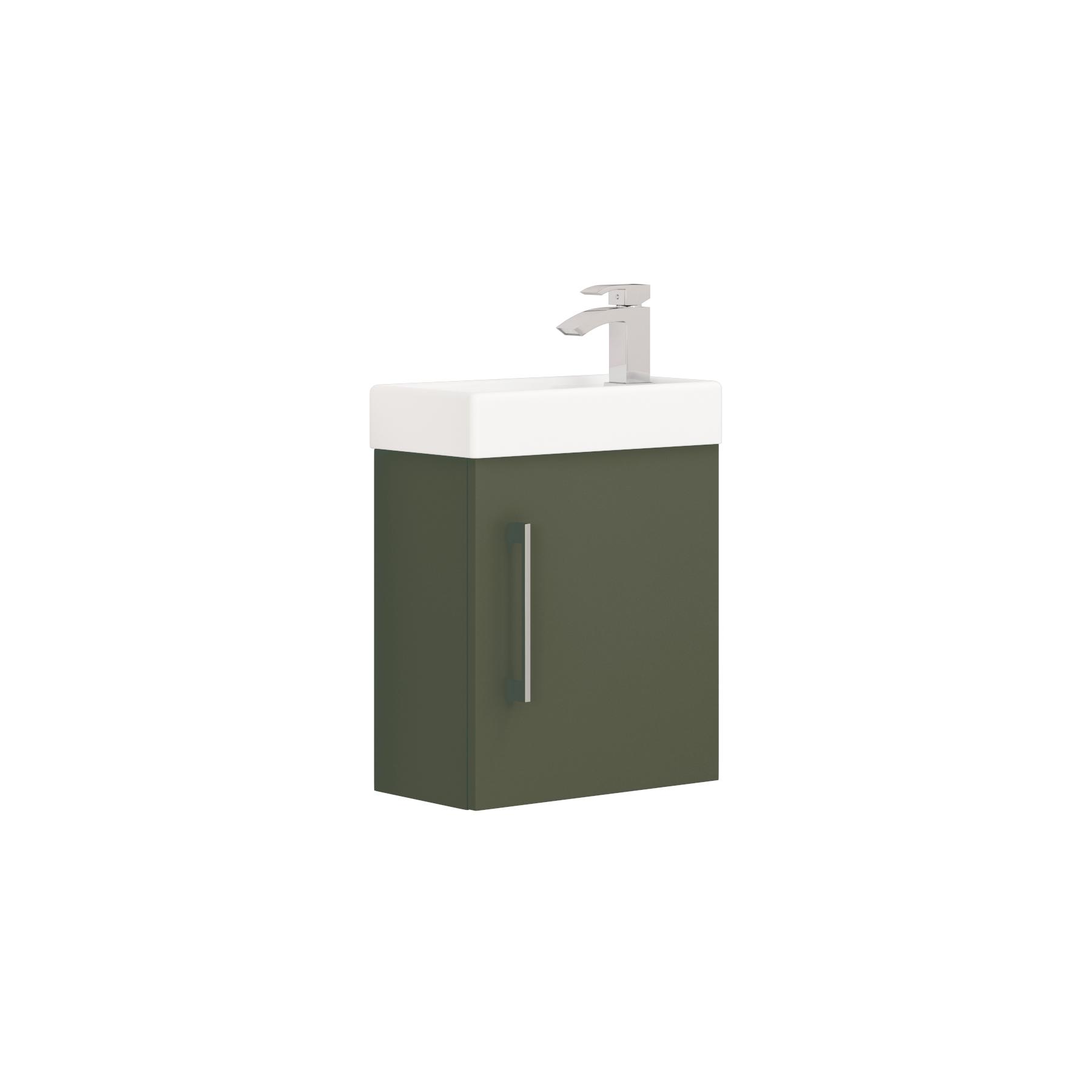 Modena 400mm Satin Green Cloakroom Compact Wall Hung Vanity Sink Unit
