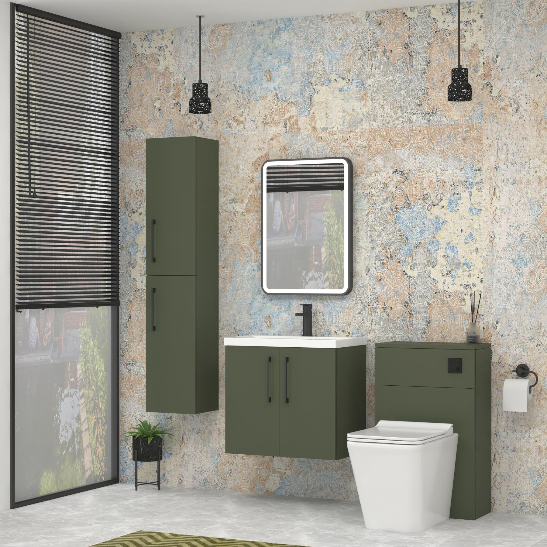 Modena 500mm Satin Green Wall Hung Vanity Unit 2 Door Curved Basin With