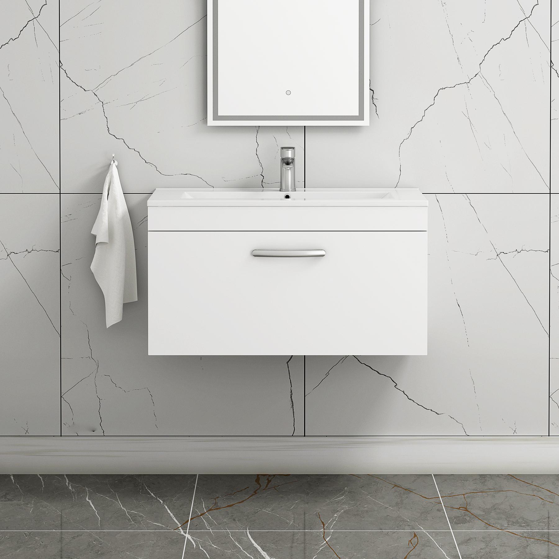 Turin Gloss White 1 Drawer Wall Hung Vanity Unit with Minimalist Basin ...