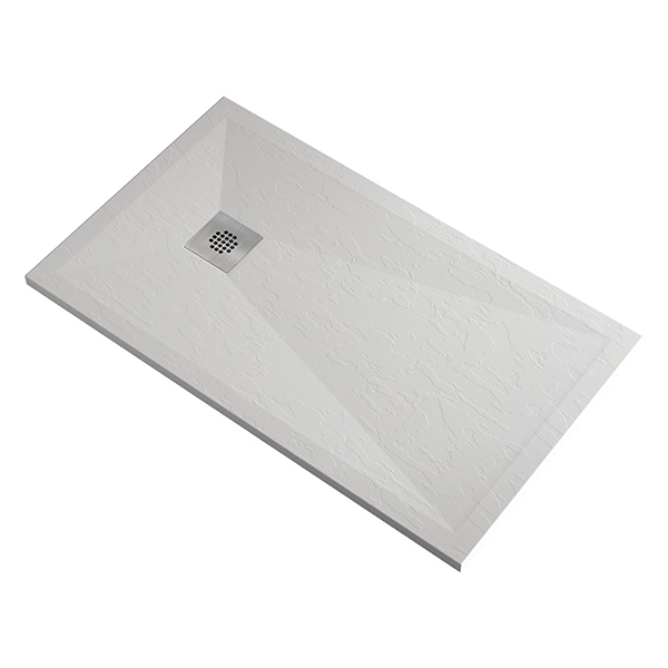 LuxeFlo Rectangular White Slate Effect Shower Tray With Silver Waste